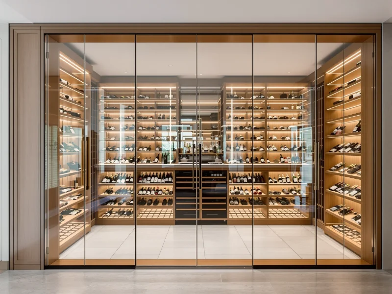 Cellier en verre sur mesure avec collection de vins